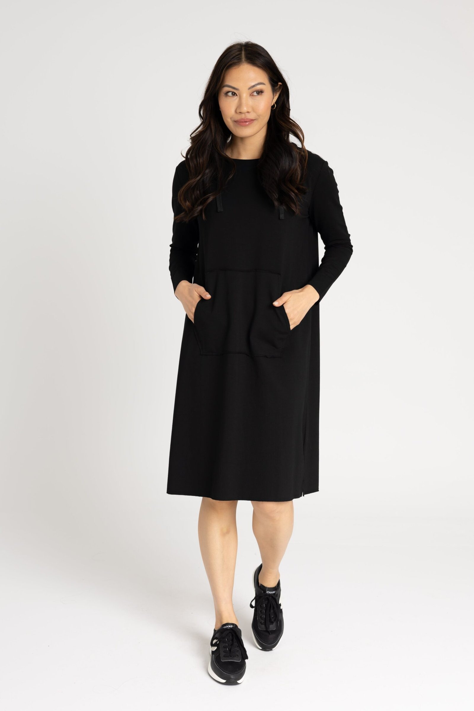 Black Drawstring Hoodie Dress - Image 4